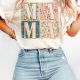 Elegant Floral Mama Print White Casual Tee