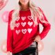 Fiery Red Hearts Print Crewneck Long Sleeve Sweatshirt