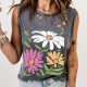 Gray Floral Printed Ripped Crewneck Tank Top