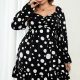 Melo Apparel Plus Size Polka Dot Sweetheart Neck Flounce Sleeve Mini Dress