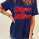 Patriotic Blue Chenille Stars & Stripes Graphic Tee